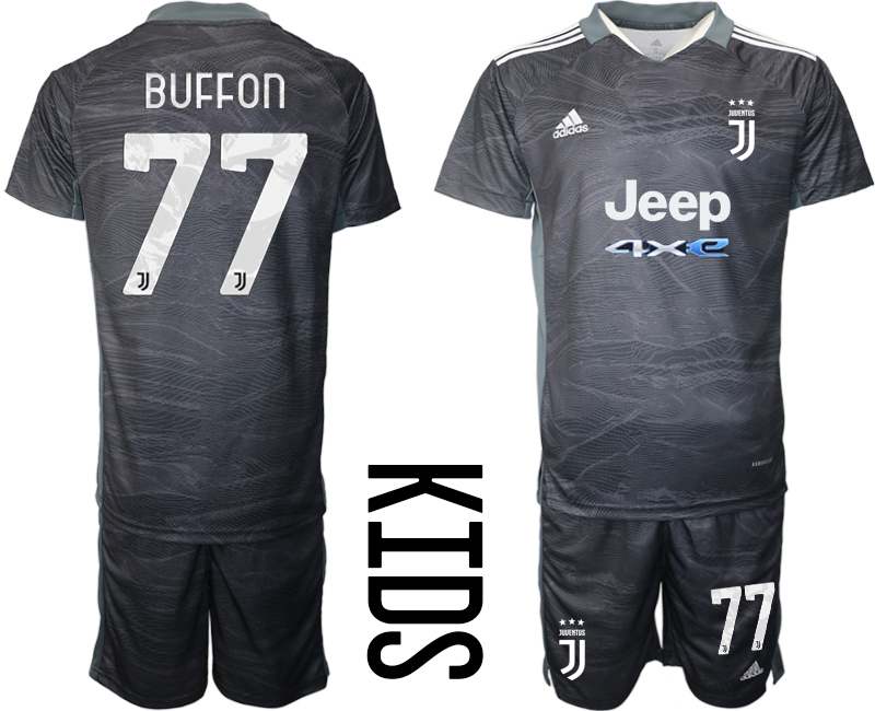 Youth 2021-2022 Club Juventus black goalkeeper #77 Soccer Jersey->youth soccer jersey->Youth Jersey